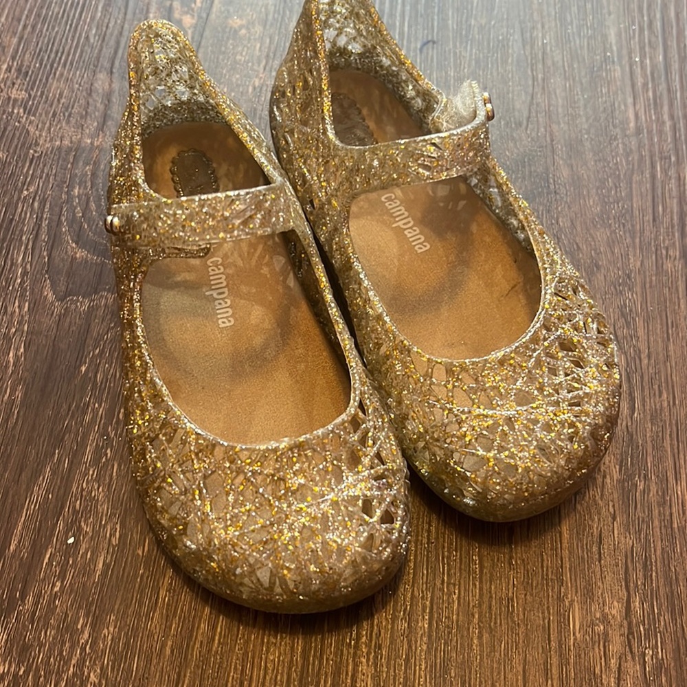 Mini Melissa + Campana Glitter Gold Mary Janes Size 9